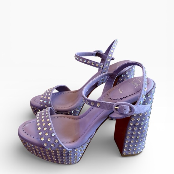 Christian Louboutin Purple Suede Crystal Embellished Movida Jane Platforms 37.5 - Picture 6 of 13
